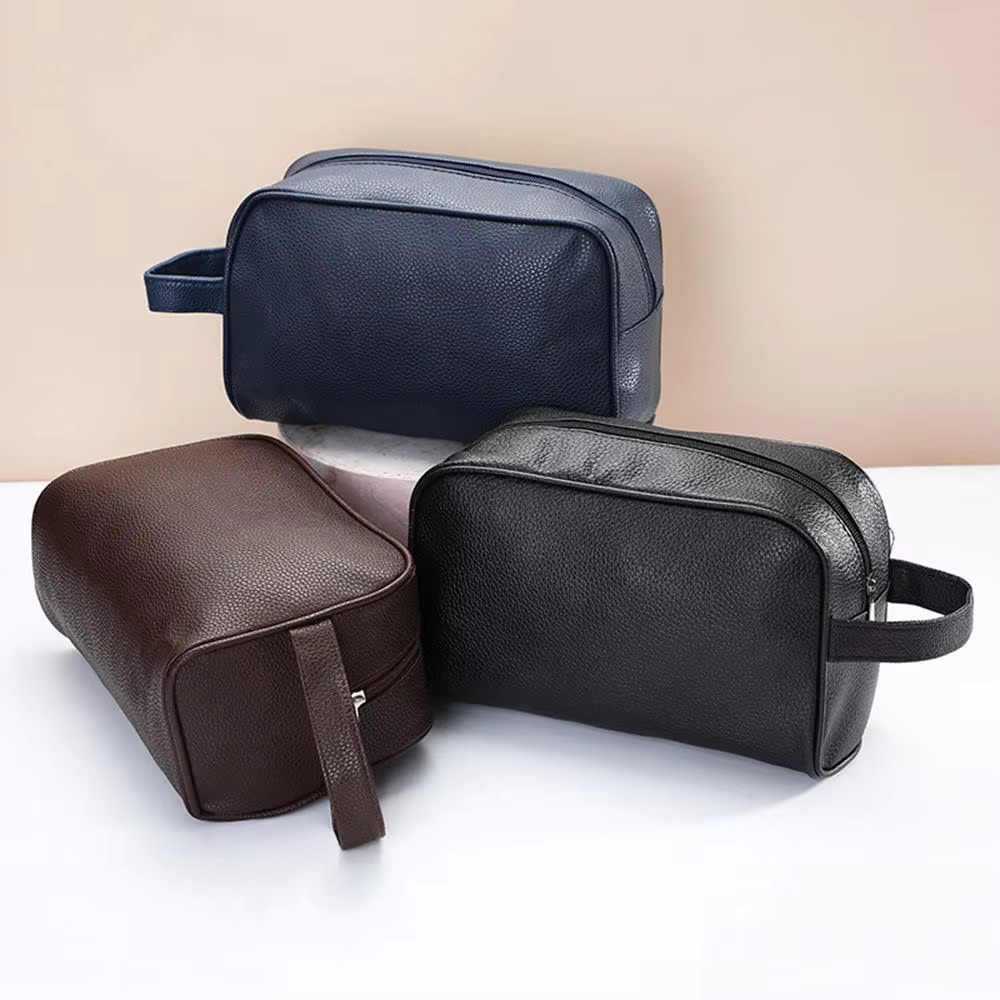 Men Cosmetic Bag Zipper Makeup Bags PU Leather Travel toiletry bag Cosmetics Organizer Storage Pouch Large Capacity New swissmilitary