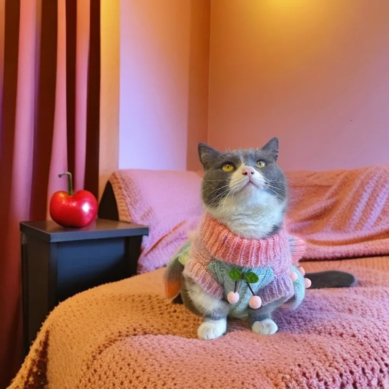 SULEGR Cat Autumn/Winter Cute Cherry Tank Top Skirt for Small and Medium Sized Bichon Yorkshire Marzis Gradient Color 250207