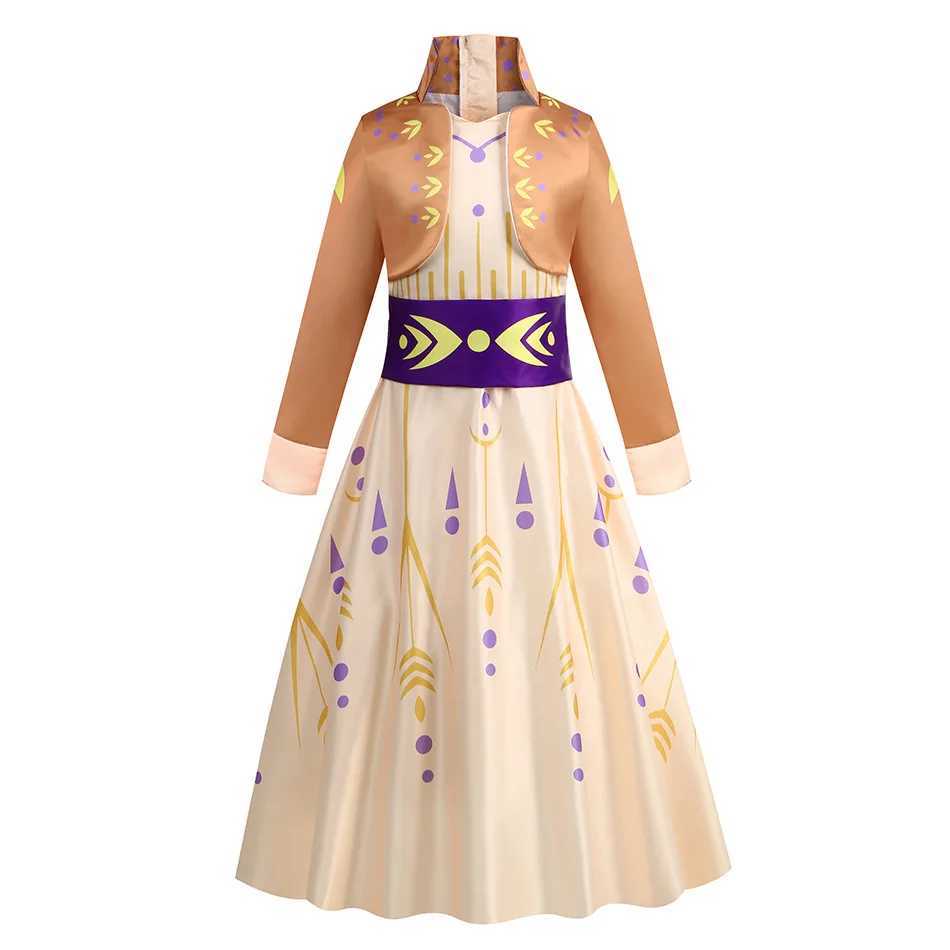 Snow Queen 2 Anna Royal Ball Gown Girls Princess Apparel Carnival Dress Cosplay Movie Costume Kids Halloween Anna VestidoXJ250117