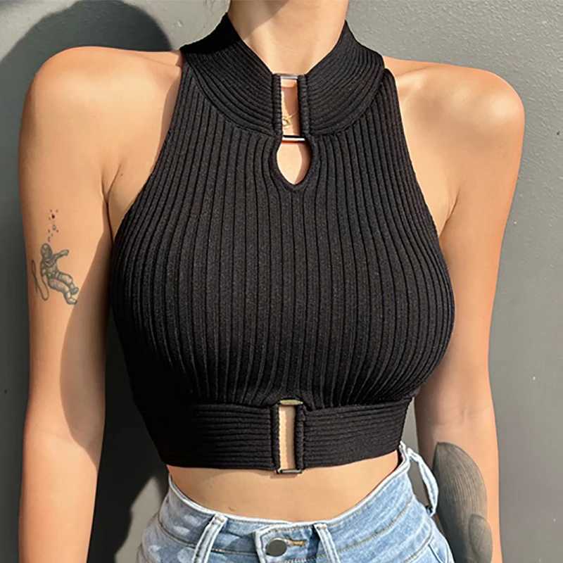 Women Y2K Sexy Tank Tops Chic Tops Halter Off Shoulder Crop Top Camis Elastic Slim Solid Knit Sports Tank Tops For Women SummerXJ250212