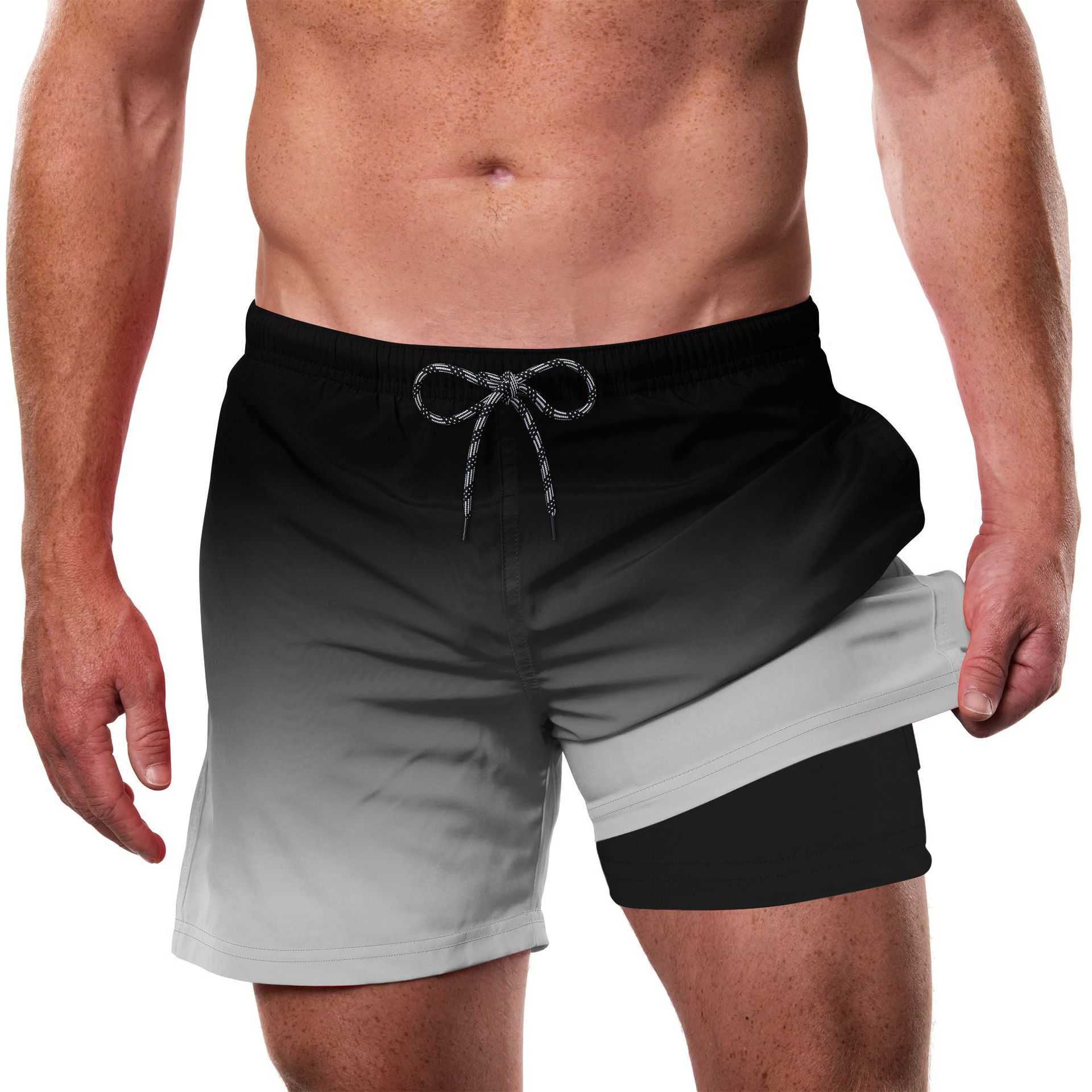 Sample special price 3D digital printing mens double-layer beach pants beach shorts W250212