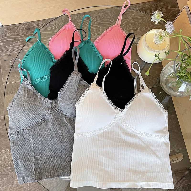 Women Summer 2025 Lace Fashion Tank Top Fe Korean Style V Neck Sveless Sexy Blouse Cropped KnitwearXJ250212
