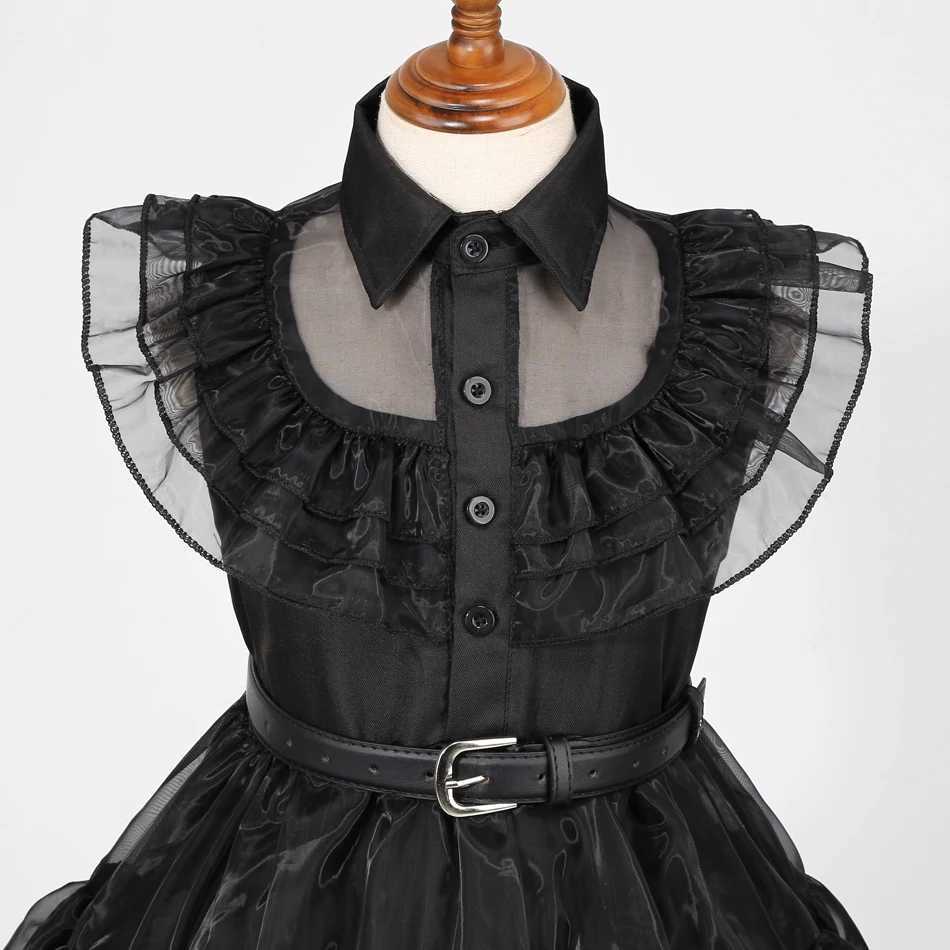 W-Wednesday Addams Costume Girl Kids Birthday Vestiddos Gothic Black Dress Halloween Princess Costume GirlXJ250117