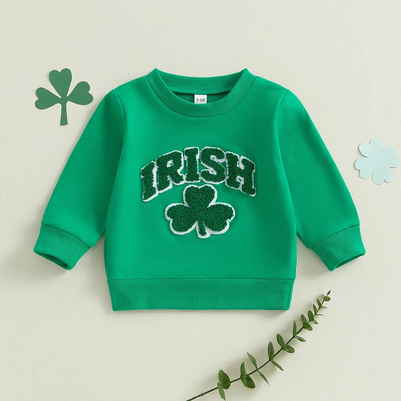 St Patricks Day Kids Green Shamrock Print Hoodie Toddler Boy Girl Long Sleeve Pullover Irish Clover Sweatshirt Top 250211z