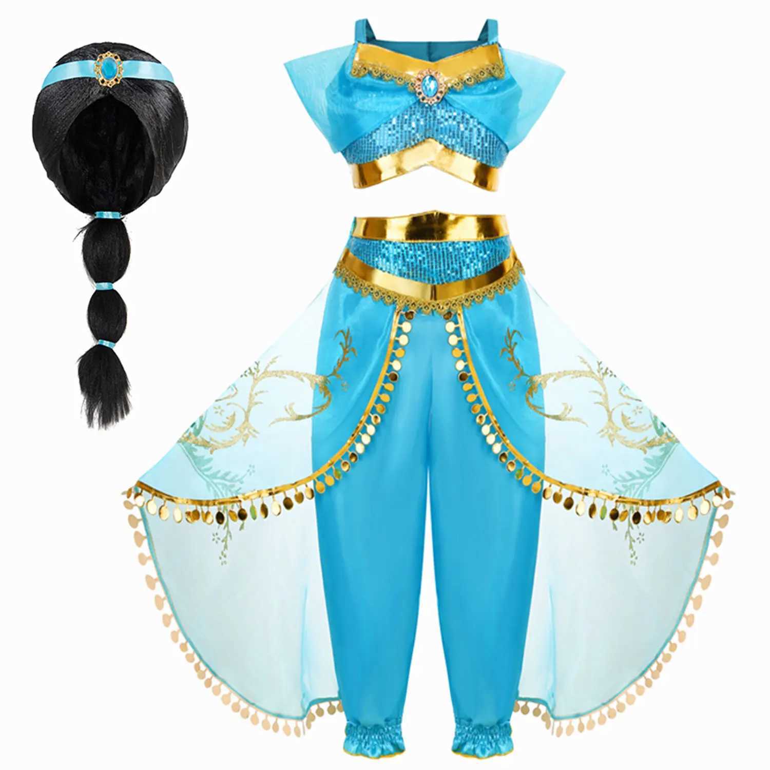 Jasmine Girls Princess Dress Birthday Par Halloween Cosplay Aladdin Magic Lamp Costume for 2-12 Years Old Kids VestidosXJ250117