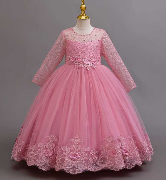 New stock long sleeve lace children's dress wedding dress Princess dress girl flower day dress kids dress