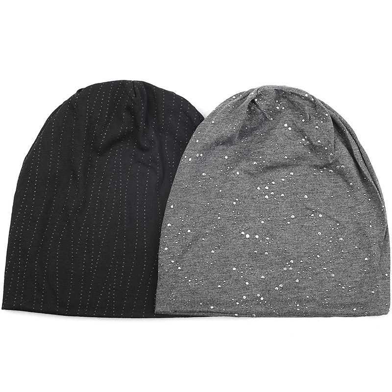 Wen Fashion Winter Warm Cotton Rhinestone Beanies Sklies Hat For Femme Baggy Slouchy Elastic Metallic Solid Skl Hats X250212