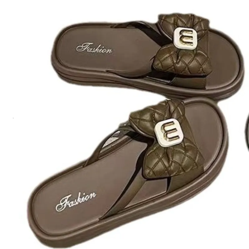 Women summer new open toe thick bottom outdoor flip butterfly bow beach white casual slippers zhanyishengli