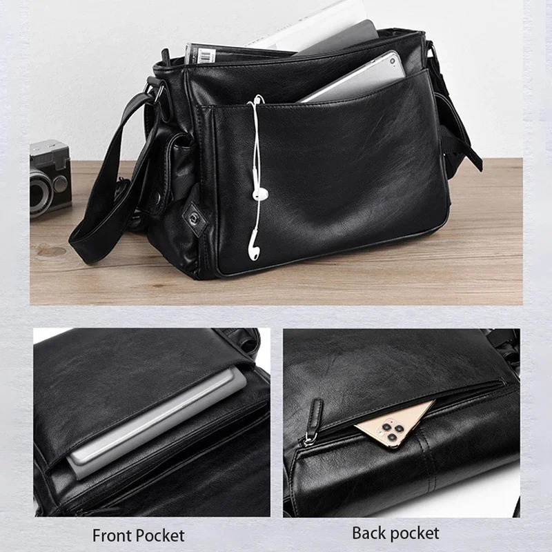 PU Leather Messenger Bag for Man Shoulder Crossbody Briefcase Office Executive Business Bolsas Casual Side Vintage Husband 250207