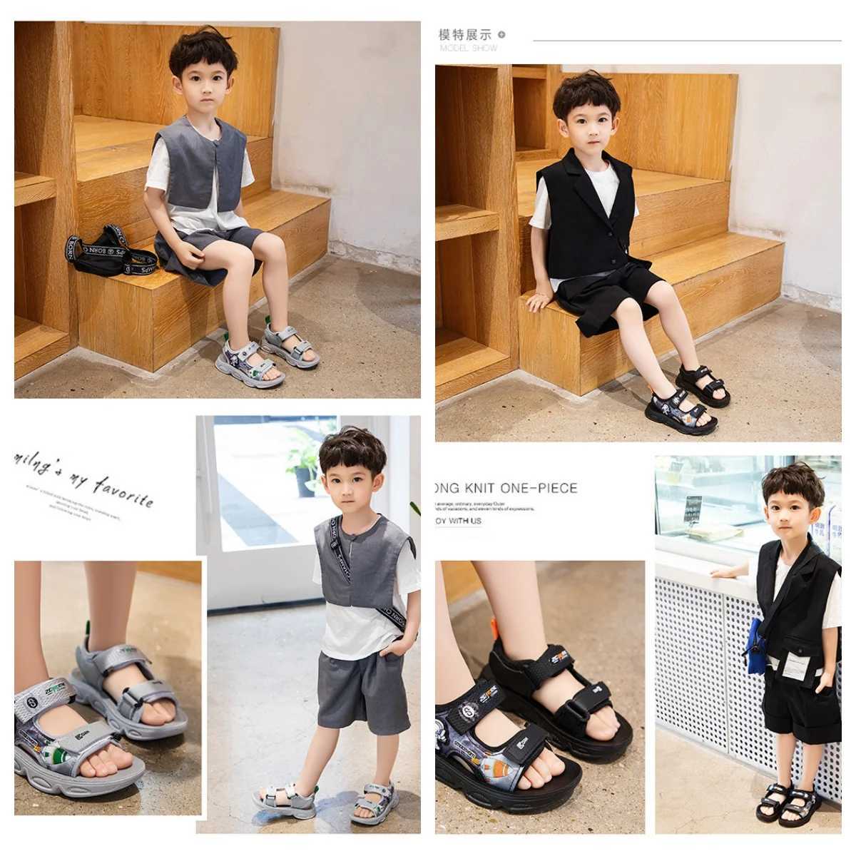 Sandals 2024 New Summer Boys Breathable Sport sandals Kids Beach Shoes Students Casual Soft Sole Shoes Children Fashion Non-slip sandals H250212