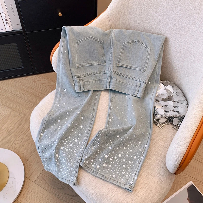 Diamond n Casual Jeans Women High Waist Loose Pants Fashion Spring Streetwear Mopping Pants 250212