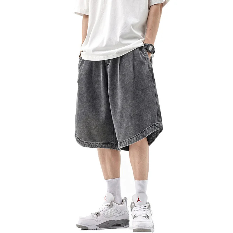 Flared Denim Shorts Mens and Womens Fashion High Street Plus Size Loose Casual Plankton Handsome Five Cent 250211