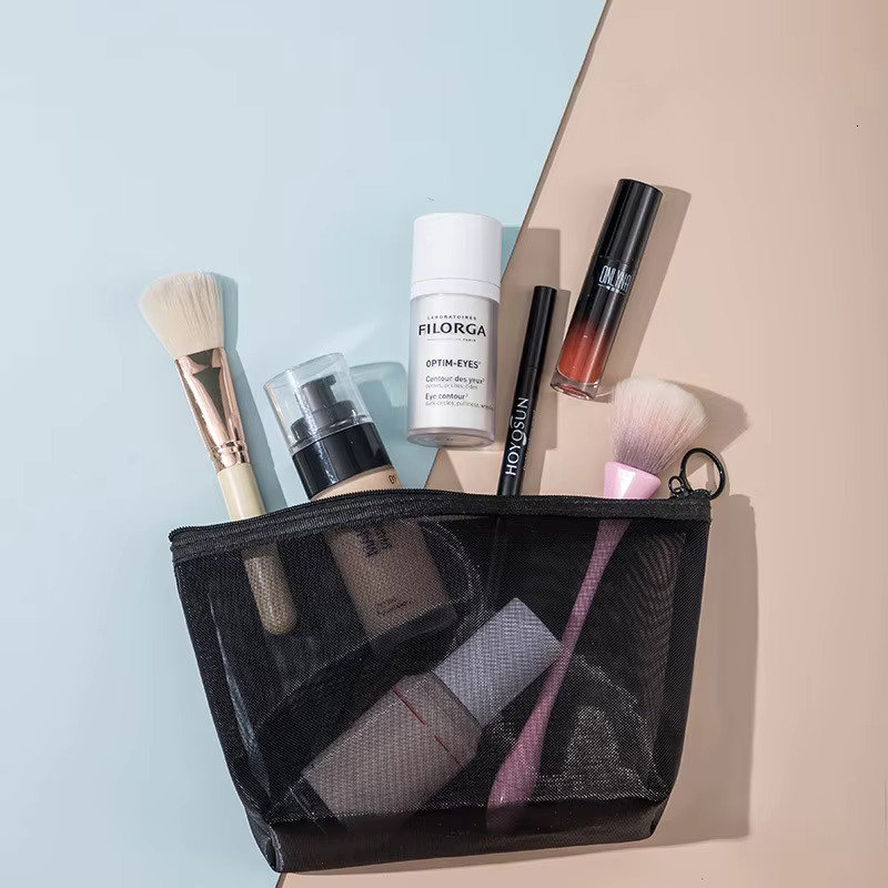 Black Mesh Makeup Women Girls Cosmetic Bag Organizer Travel Portable Wash Lipstick Toiletry Sanitary Napkin Storage Bags swissmilitary