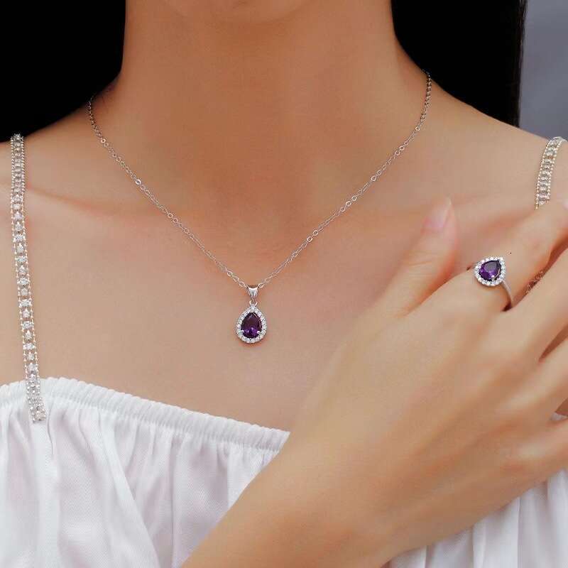 Recommended new minimalist necklace set from Japan South Korea, fashionable and elegant zircon teardrop shaped open ring earrings