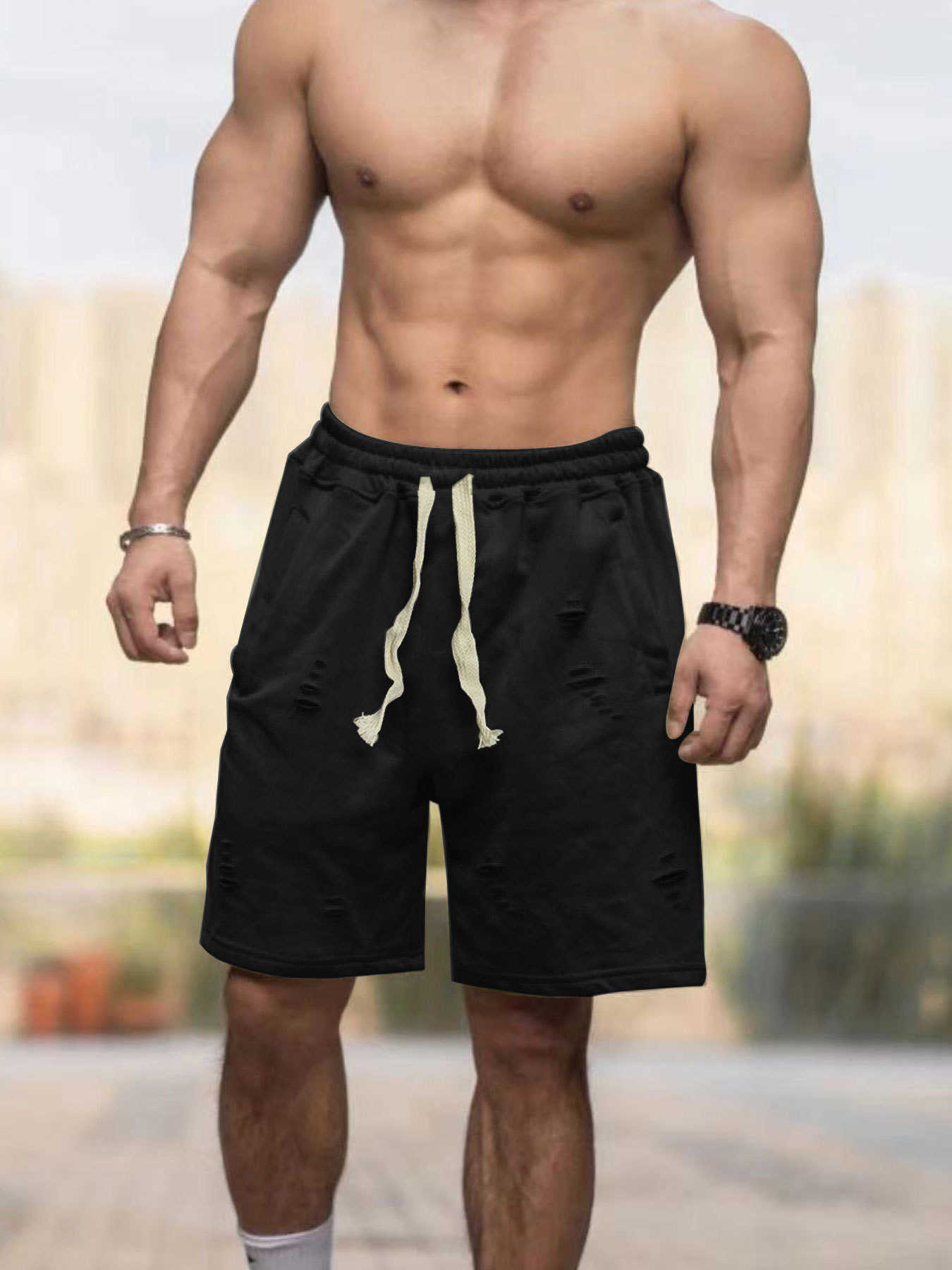 2024 Summer Thin Mens Shorts Solid Color Shorts Loose Breathable Casual Pentagram Pants Trendy Style W250212