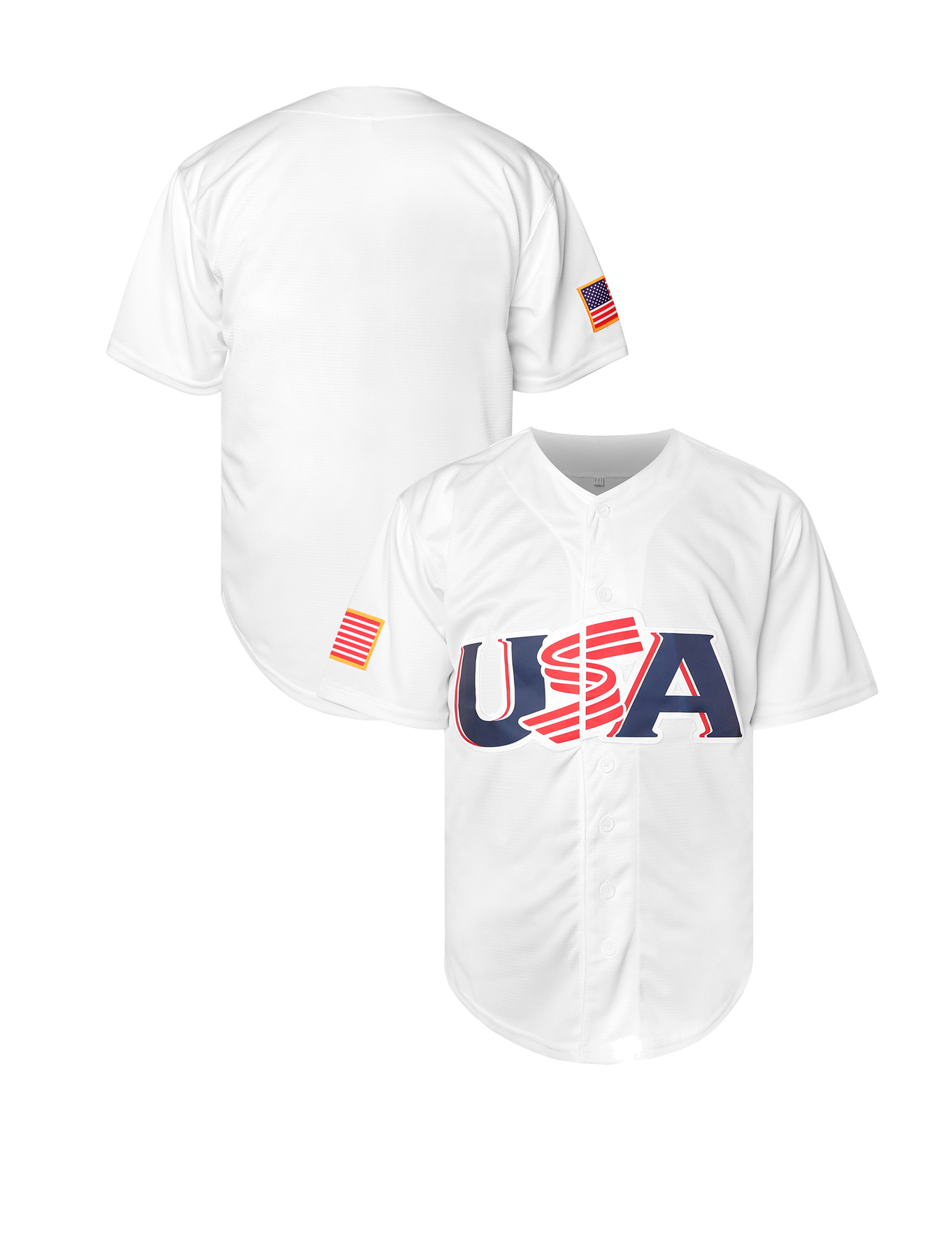 Custom White USA Baseball Jersey Breathable Striped Short Sleeve Shirt with Letter Embroidered Design for Training and Competition Blank No Name Men W