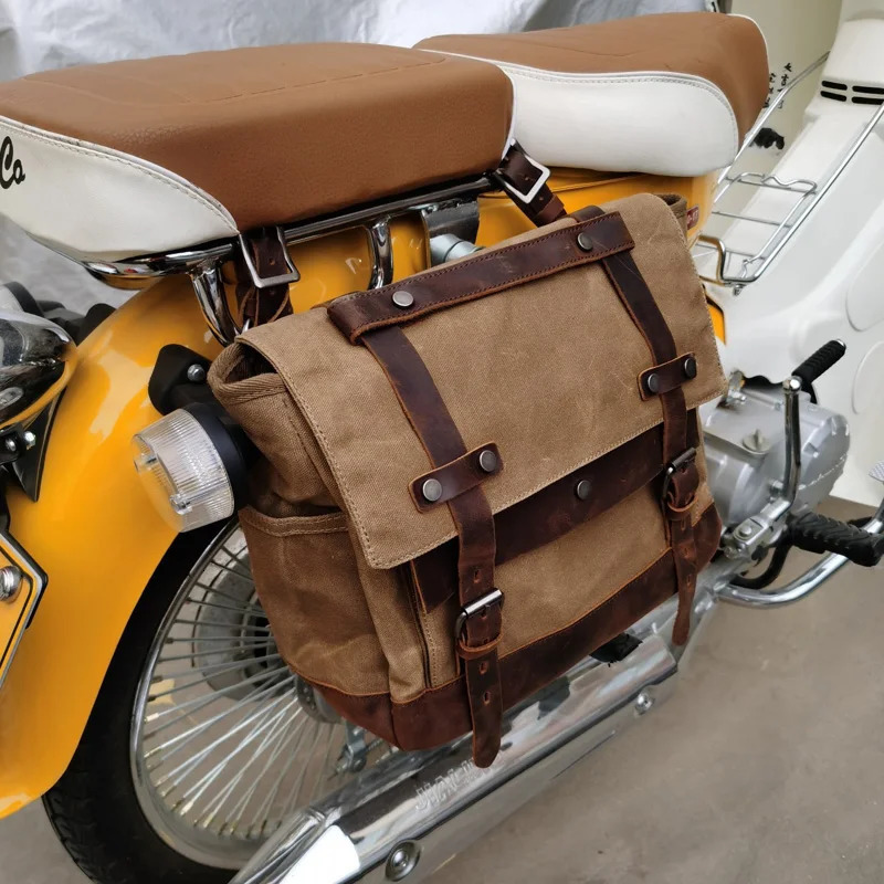Motorcycle side bag universal waterproof wax canvas locomotive bag travel camel bag 250207
