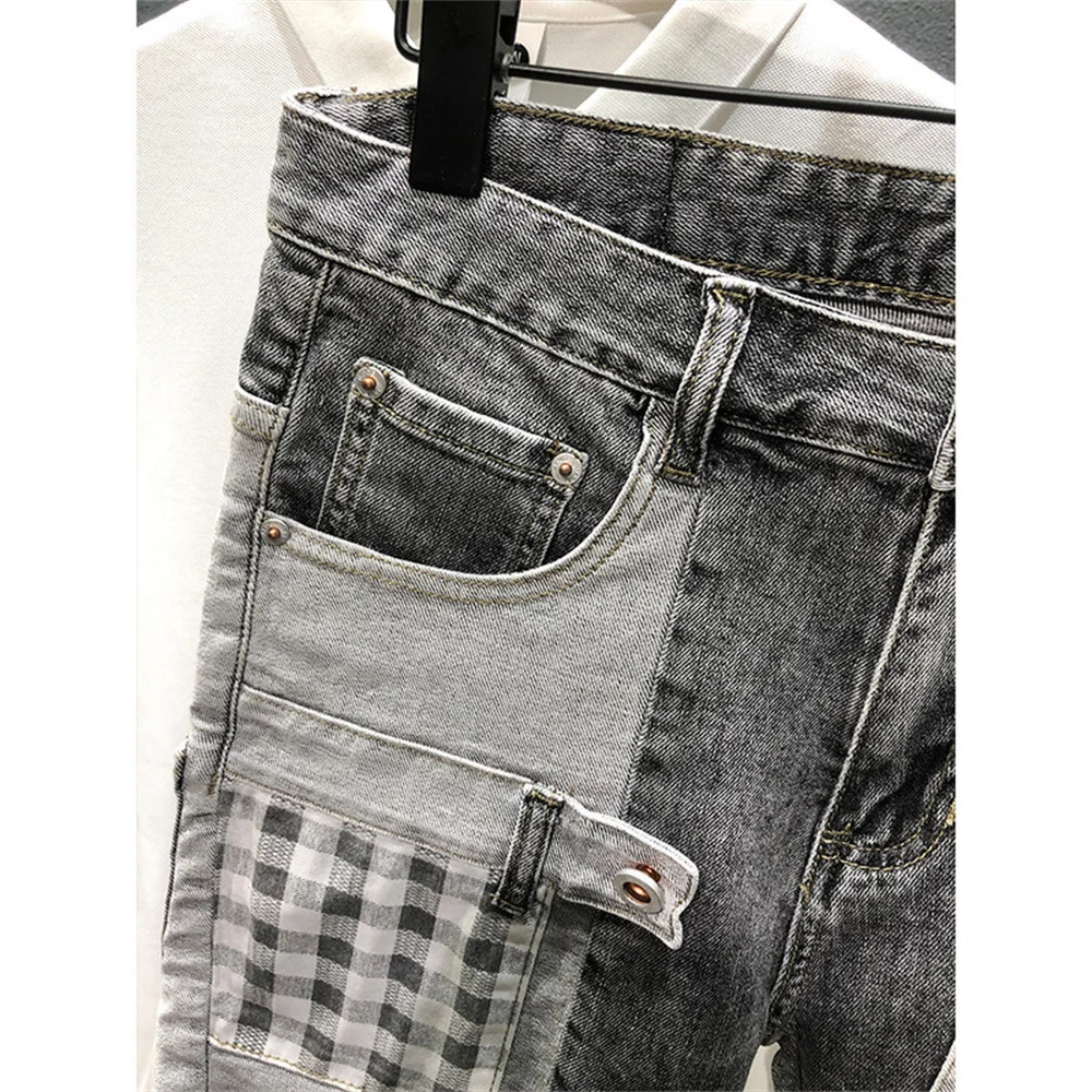Pants mens jeans short hole streetwear Harajuku ultrathin straight denim shorts summer casual bag open top 250211
