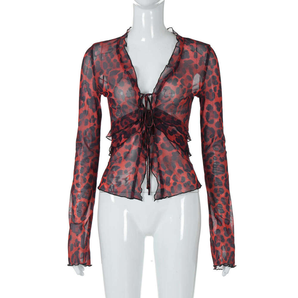Hot selg women's in Europe America for summer 2025, fashionable sexy products, mesh transparent cardigan, lace up T-shirt wholesale, 2025 new sty