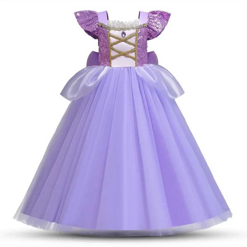 Rapunzel Princess Dress Girl Purple Long Sleeve Cosplay d Costume 2024 Halloween Vestido Kids Birthday Ball Gown ClothesXJ250117