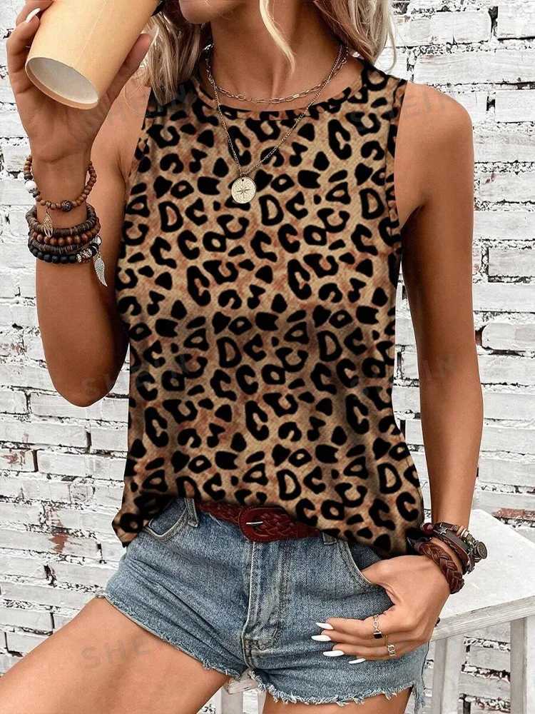 Outdoor Street Fashion Womens Sveless T-shirt Summer Casual Daily Crew Neck Tank Top Leopard Print Womens Ele Tank TopXJ250212