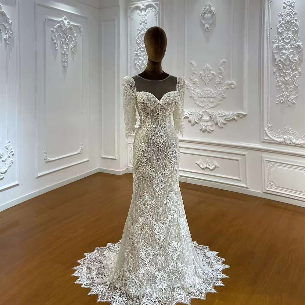 Customized M033 Special Lace Half Sleeve Mermaid Bridal Wedding Dress