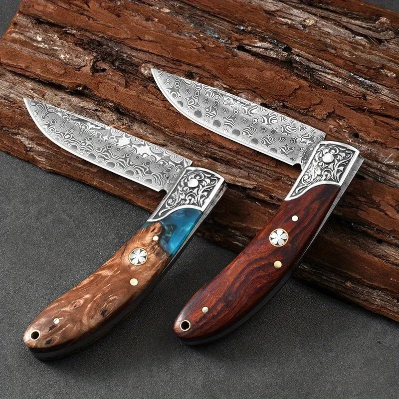 1pc Portable outdoor camping folding knife high-grade multi-functional Damascus steel knife very suitable for peeling fruit 250211