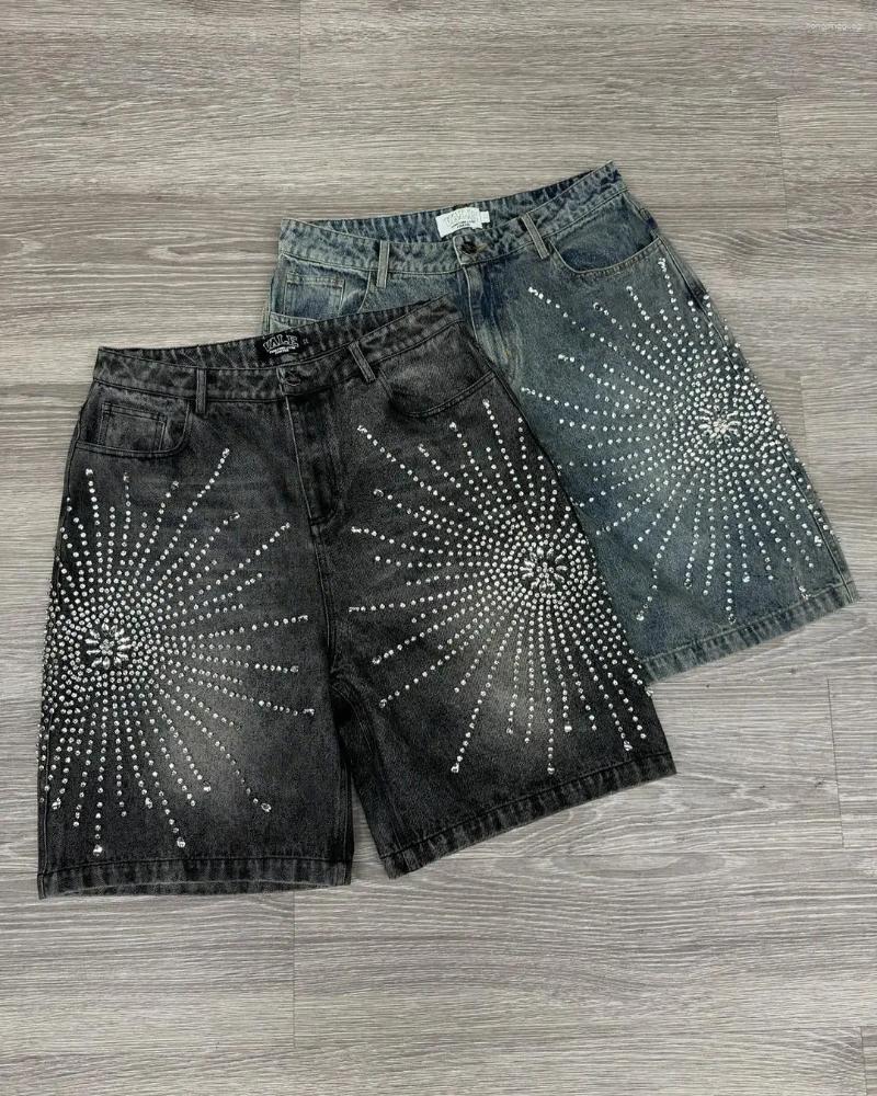 Men's Shorts Jeans Straight Version Light Color Summer Daily Simple Diamond Design Loose Wide Leg Niche Versatile Five-quarter Pants