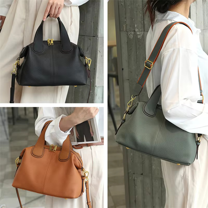 Burminsa 100% Cowhide Genuine Leather Handbags For Women 2024 Trend Designer Wide Strap Pillow Ladies Shoulder Crossbody Bags