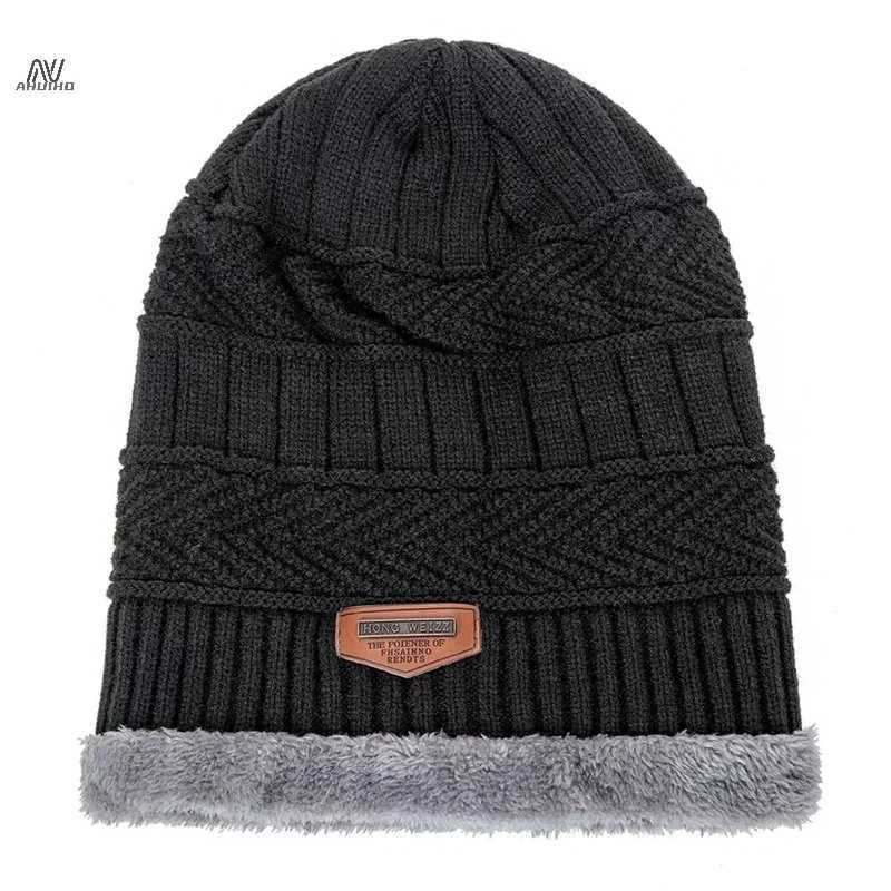 Mens Winter Hat Cotton Thicken Warm Beanies Hat Fashion Unisex Knitted Hats X250212