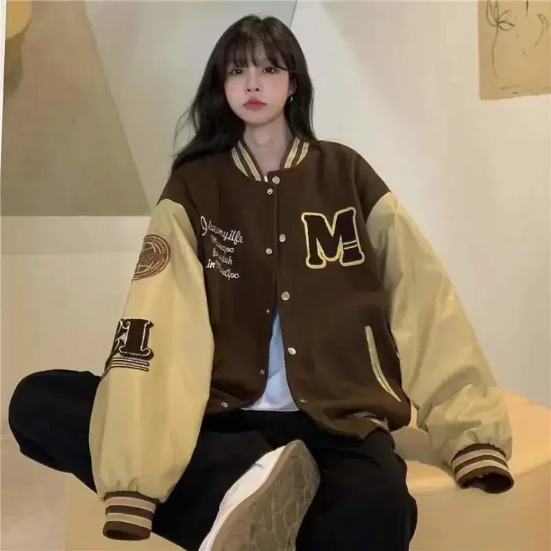 Vintage Streetwear Baseball Jacket Women Y2k Oversized Varsity Jackets Korean Fashion Bomber Coats College Couple Aesthetic 250212