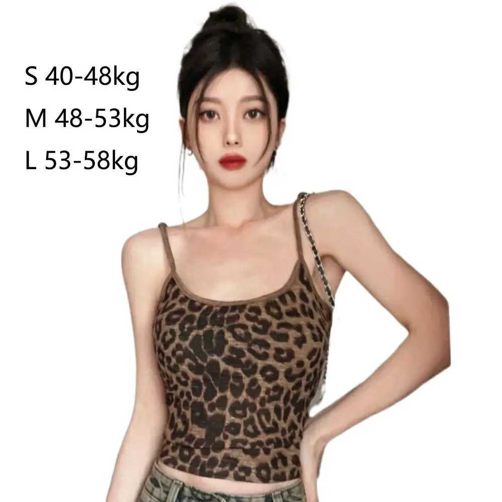Summer Leopard Print Sling Fashion Temperament Look Slim Tube Top Cool Casual Sveless Top Beach VacationXJ250212