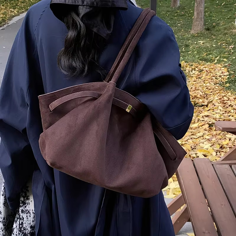 LEFTSIDE Large Nubuck Leather Tote Bags Lady Shoulder Bag For Women new style Winter New Korean Fashion Y2k Retro Handbags And Purses