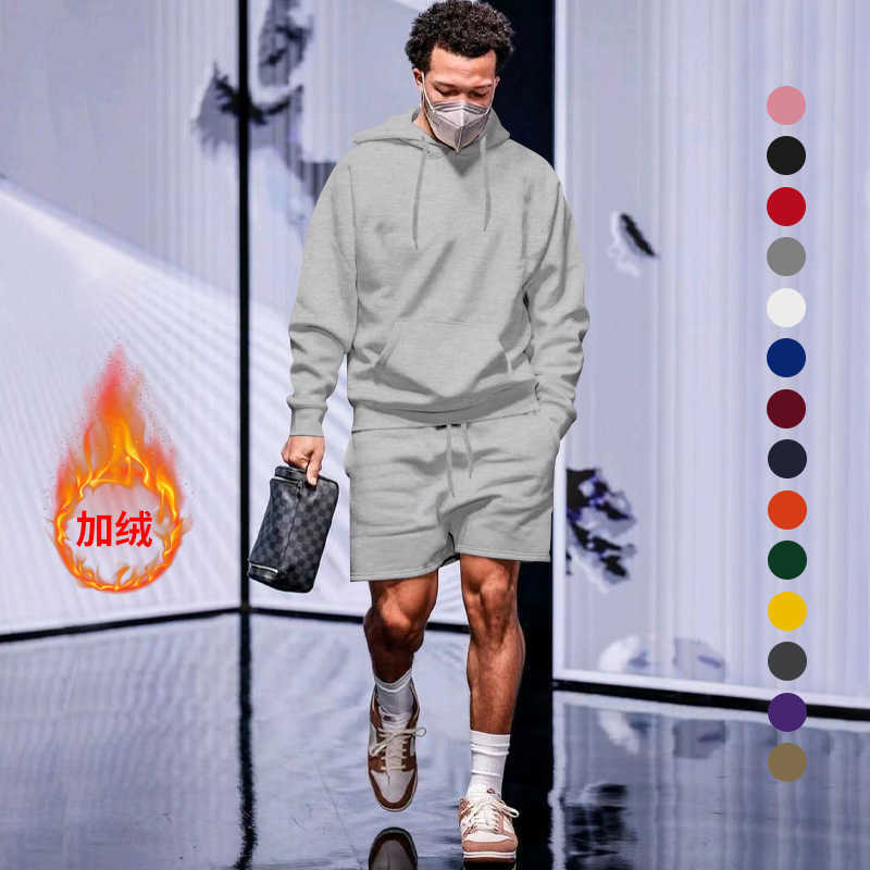 2023 Mens Autumn New Collection Mens Velvet Hoodie Shorts Casual Set W250212