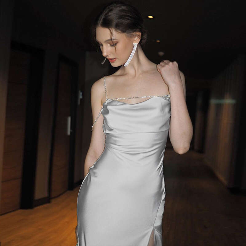 European American style women's spring summer products fashionable and sexy slit backless dia chain suspender dress wholesale 2025 new casual fas