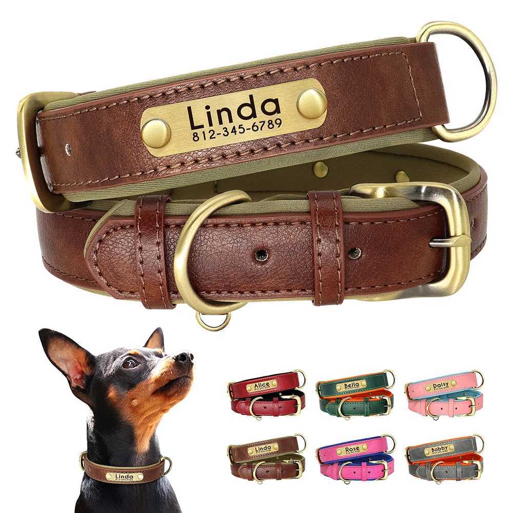 Dog Harnesses Customized leather dog collar cushioned dog collar personalized pet ID necklace no carved name claws H250217