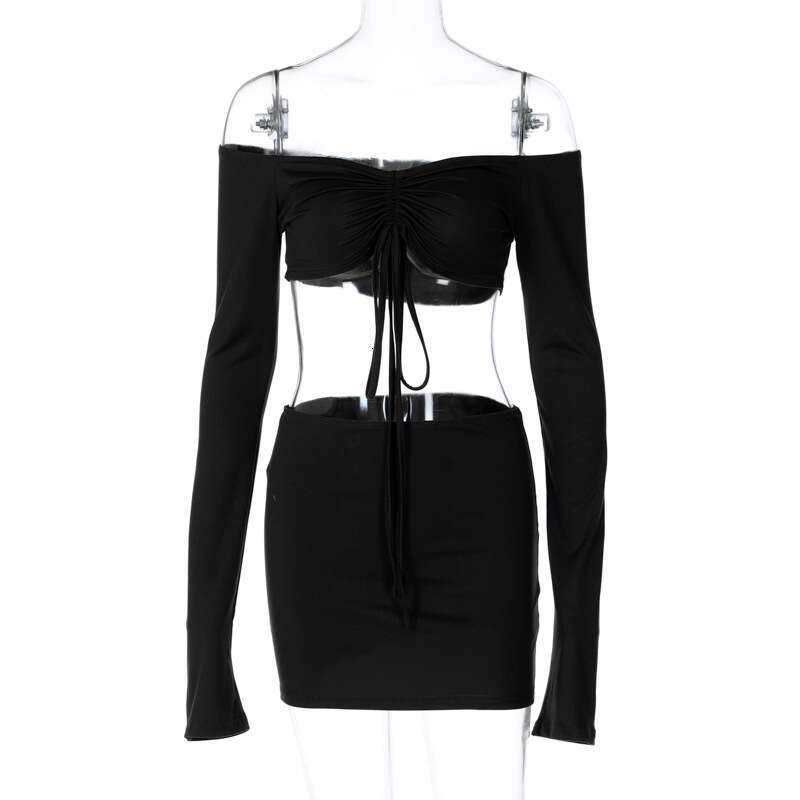 European American style women's summer fashionable and sexy drawstring tied top slim fit skirt set wholesale 2025 temperament versatile new trend