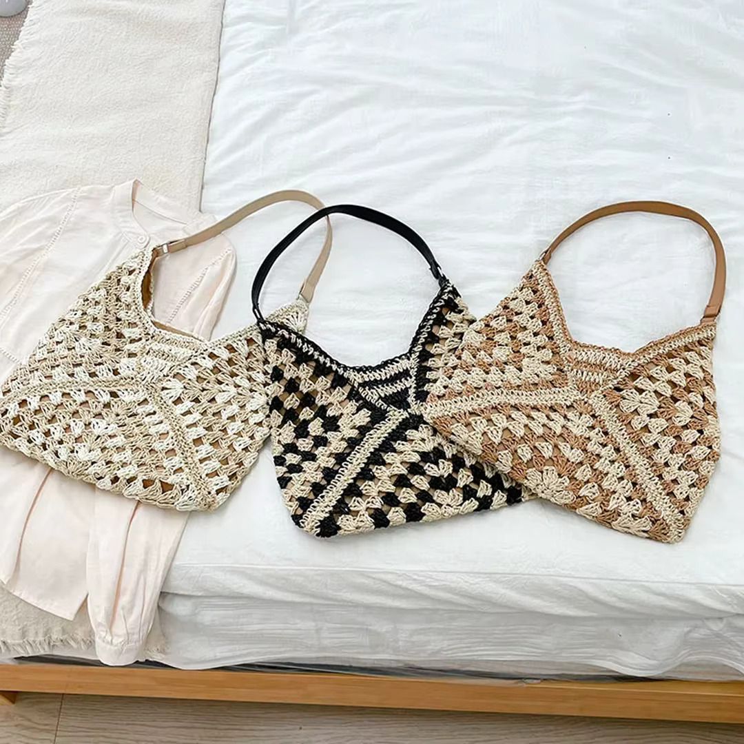 2025 Fashion Woven Bag Large Capacity Shoulder Bags For Woman Casual Tote Bag Popular Straw Weave Handbag