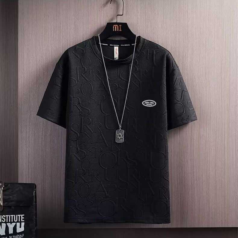 Summer set mens trendy versatile solid color casual short sleeved T-shirt top Korean version trendy brand five quarter pants W250212