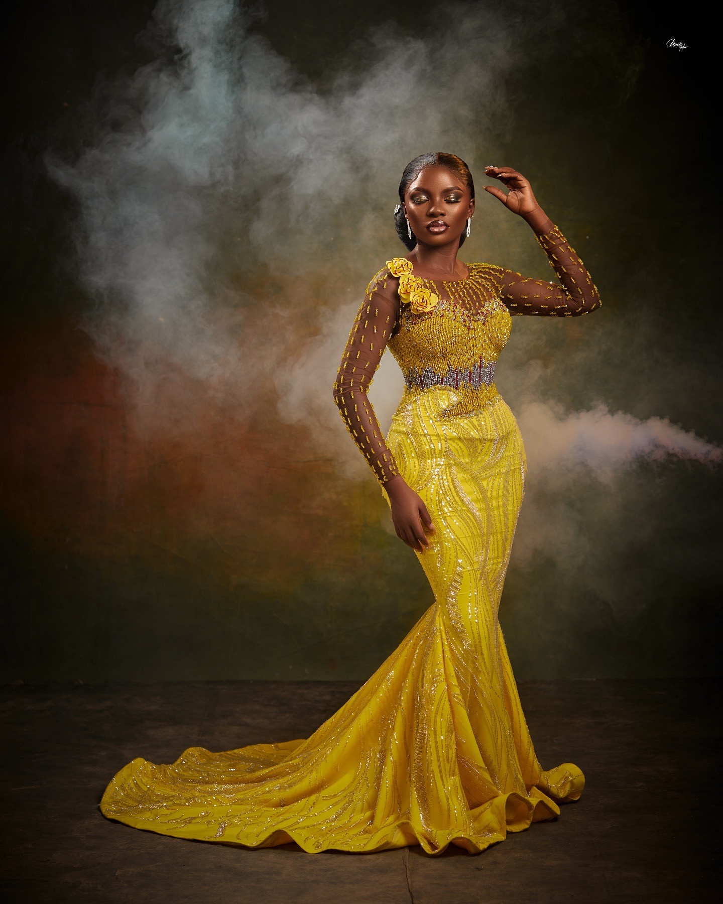 Aso Ebi 2025 Yellow Mermaid Prom Dresses Beaded Flowers Sequined Luxurious Evening Formal Party Second Reception Birthday Gowns Dress For Special Occa