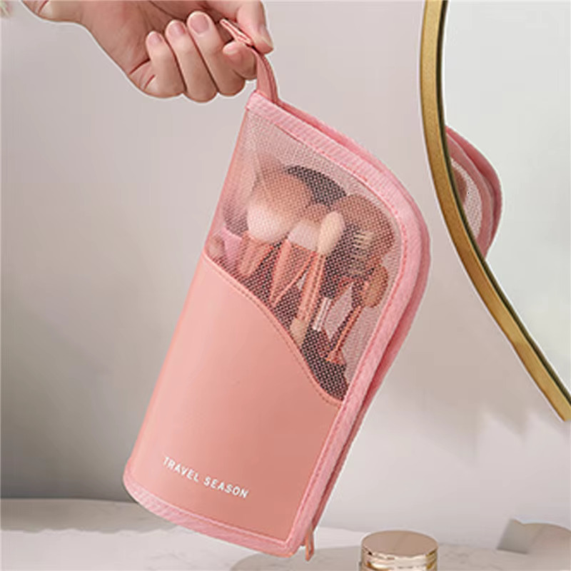 Stand Cosmetic for Women Clear Zipper Travel Female Makeup Brush Holder Organizer Toiletry Bag swissmilitary