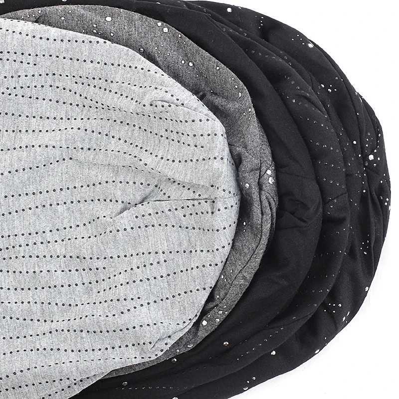 Wen Fashion Winter Warm Cotton Rhinestone Beanies Sklies Hat For Femme Baggy Slouchy Elastic Metallic Solid Skl Hats X250212