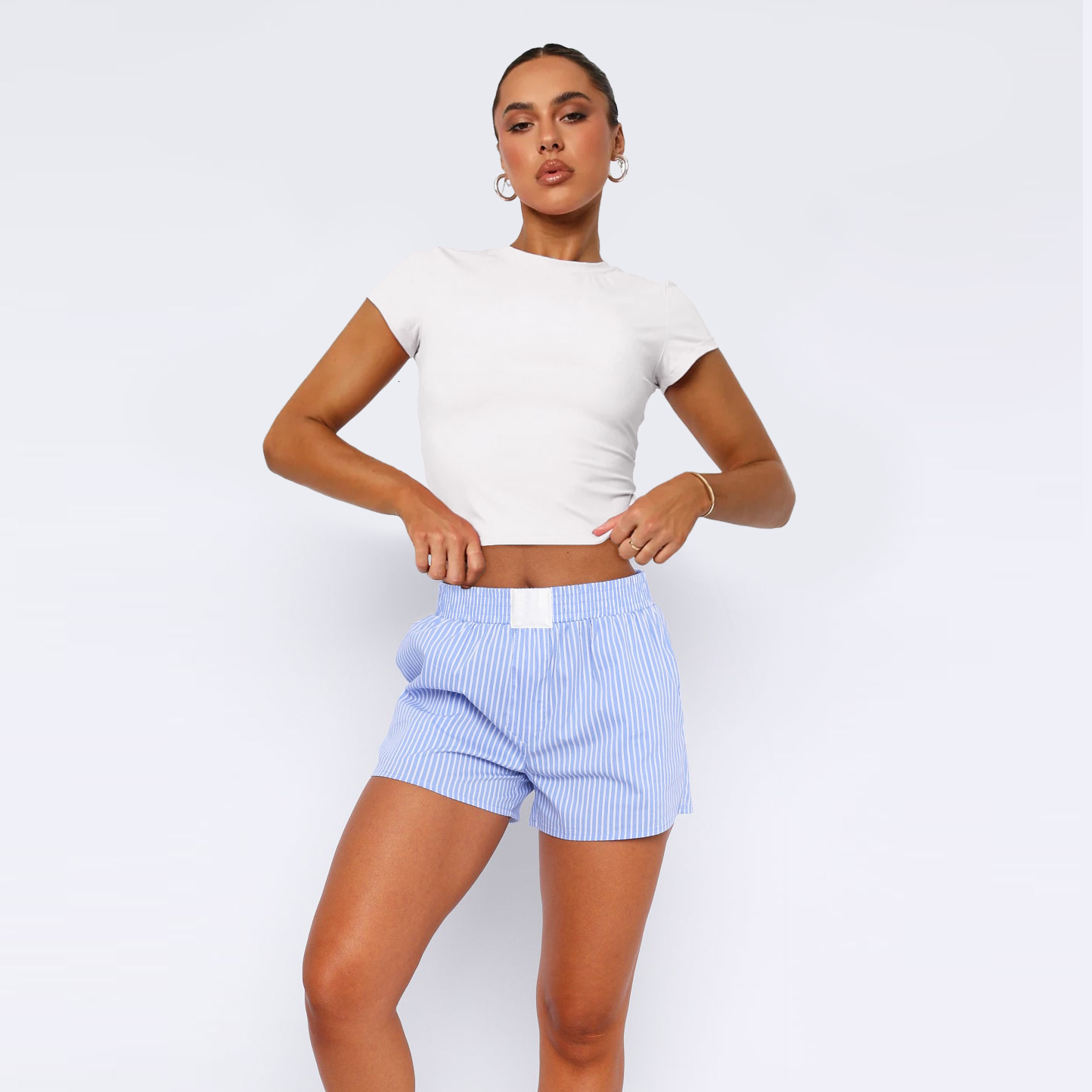 2025 Spring/summer Fashion Lazy Style Striped Splicing Shorts Women's Home Casual Shorts Sexy Beach Pants
