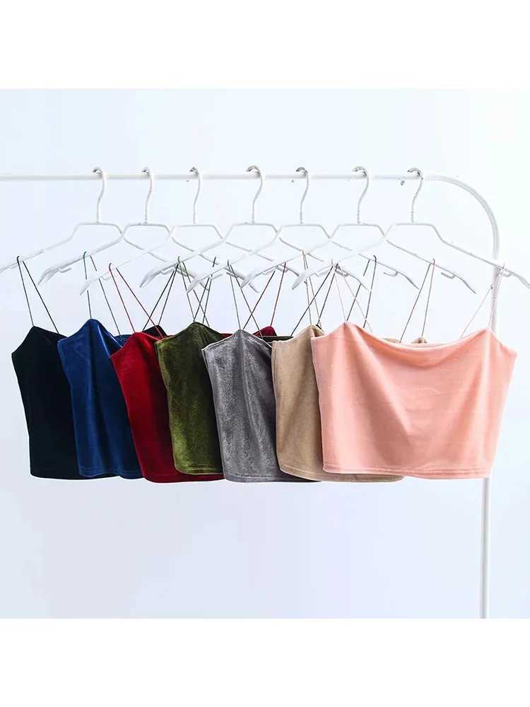 Fashion Sexy Spaghetti Straps Tank Top Velvet Short Crop Top 7 Colors Sexy Boob Tube Top Bustier Brief Vest T-shirts TeeXJ250212