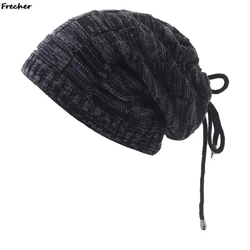 Warm Knit Hat Autumn Winter Bobble Hats Men Wen Bandana Drawstring Slouchy wrap Soft Beanies Cap Cfortable Sklies X250212