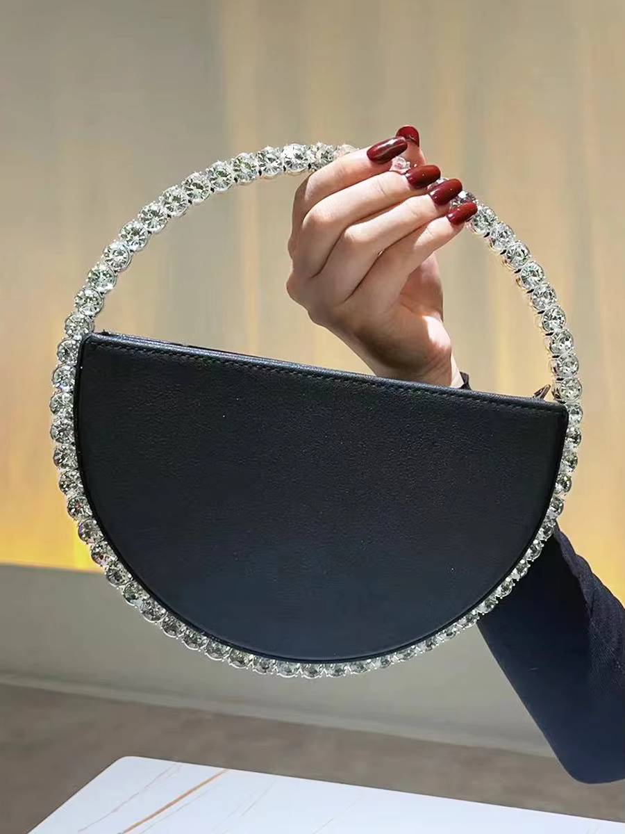 Rhie Round Ring Evening Bag Trendy Faux Leather Clutch Purse Women's Elegant Handbags For Party Prom Wedding