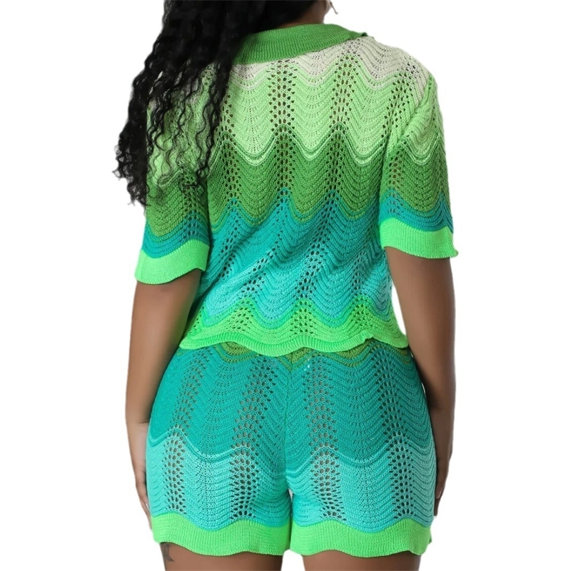 Womens Tracksuits Two Pieces Set 2025 Spring New Knitted Short Sleeved Shorts Casual Set 2 Colors