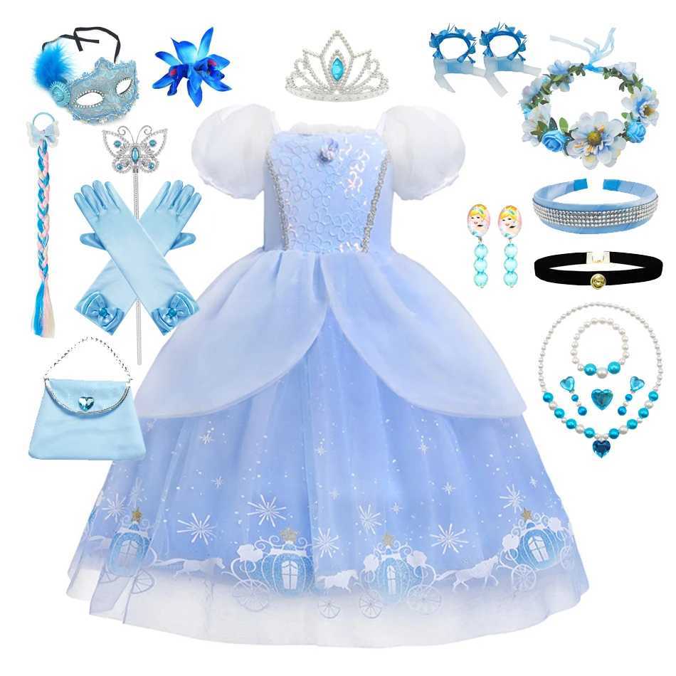 2024 Princess Cinderella Dress for Girls Sequin Birthday Par Ball Gown Luxury Clothes Halloween Carnival Costume for Kids 3-8TXJ250117