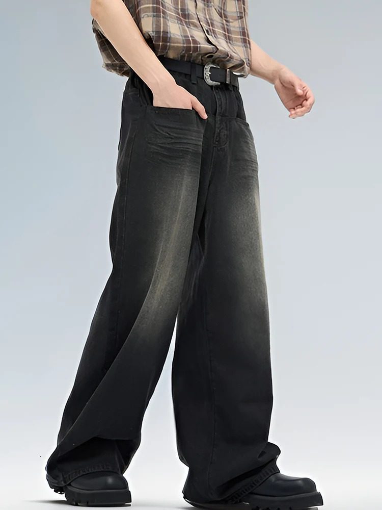 Male Classic America Hip Hop Rap Jeans Wide Leg Youth Men Straight Retro Loose Trousers Oversized Denim Pants 250210