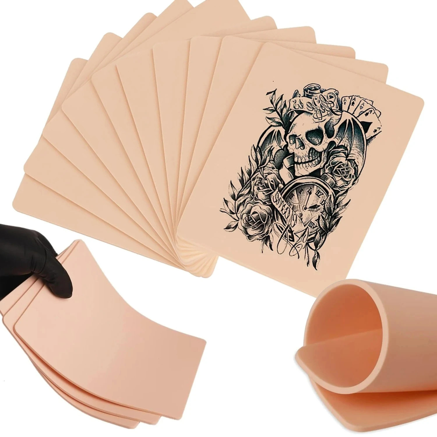 1/3/5/8/10/15pcs Tattoo Practice Skin M Silicone Fake Skin Double-Sided for anent Makeup Training Supply Tattoo Accessory 250207